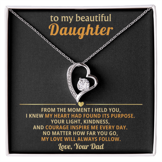 Dad to Daughter: "My Love Will Always Follow" Dazzling Heart Necklace - GLiMOT