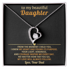Dad to Daughter: "My Love Will Always Follow" Dazzling Heart Necklace