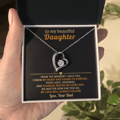 Dad to Daughter: "My Love Will Always Follow" Dazzling Heart Necklace