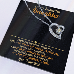 Dad to Daughter: "My Love Will Always Follow" Dazzling Heart Necklace