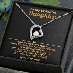 Dad to Daughter: "My Love Will Always Follow" Dazzling Heart Necklace