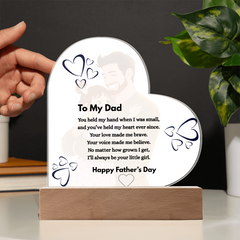 Personalized Father's Day Acrylic Plaque with LED Base – "To My Dad" Heart-Shaped Gift from Daughter