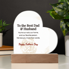 LED Heart Acrylic Plaque – To The Best Dad & Husband, Illuminated Display Decor, Meaningful Gift from Wife