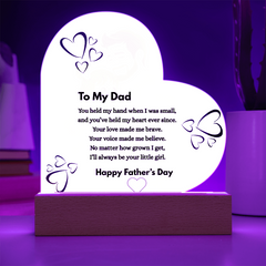 Personalized Father's Day Acrylic Plaque with LED Base – "To My Dad" Heart-Shaped Gift from Daughter