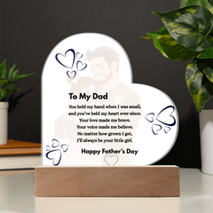 Personalized Father's Day Acrylic Plaque with LED Base – "To My Dad" Heart-Shaped Gift from Daughter