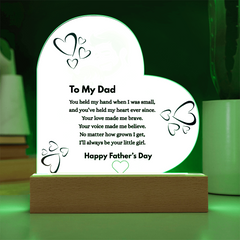 Personalized Father's Day Acrylic Plaque with LED Base – "To My Dad" Heart-Shaped Gift from Daughter