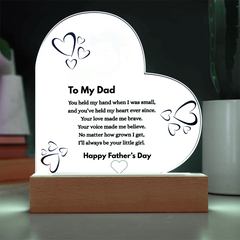 Personalized Father's Day Acrylic Plaque with LED Base – "To My Dad" Heart-Shaped Gift from Daughter