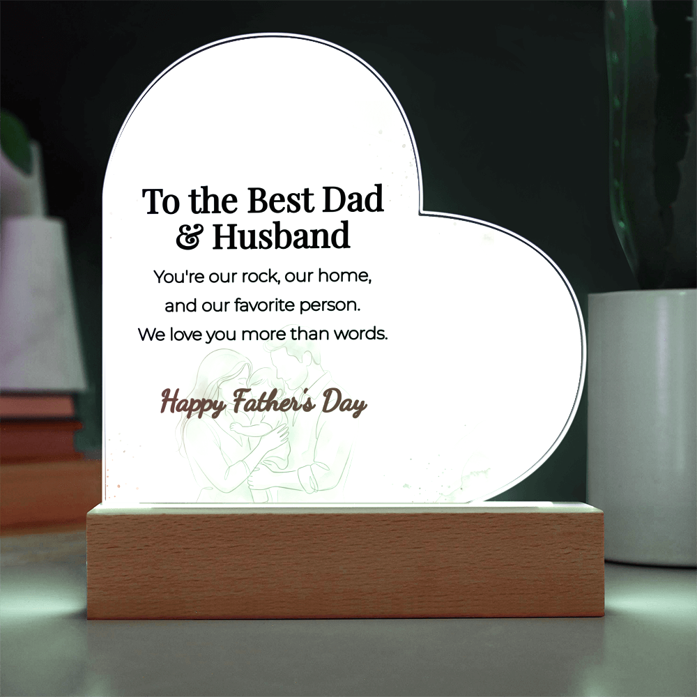 LED Heart Acrylic Plaque – To The Best Dad & Husband, Illuminated Display Decor, Meaningful Gift from Wife