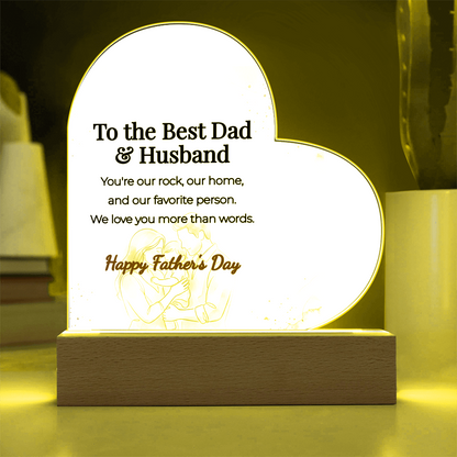 LED Heart Acrylic Plaque – To The Best Dad & Husband, Illuminated Display Decor, Meaningful Gift from Wife