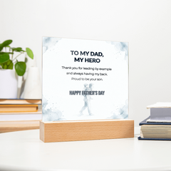 "Proud To Be Your Son" LED Acrylic Night Light,  Square Desk Decor – Father's Day Gift From Son