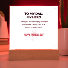 "Proud To Be Your Son" LED Acrylic Night Light,  Square Desk Decor – Father's Day Gift From Son