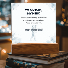 "Proud To Be Your Son" LED Acrylic Night Light,  Square Desk Decor – Father's Day Gift From Son