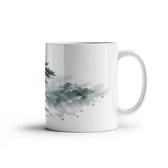 Winter Pine Tree Mug – Mountain Storm Watercolor Ceramic Mug, Strength and Endurance Gift for Nature Lovers
