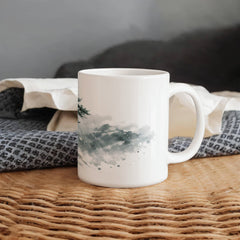 Winter Pine Tree Mug – Mountain Storm Watercolor Ceramic Mug, Strength and Endurance Gift for Nature Lovers