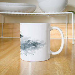 Winter Pine Tree Mug – Mountain Storm Watercolor Ceramic Mug, Strength and Endurance Gift for Nature Lovers