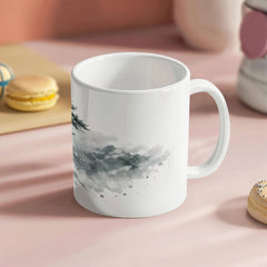 Winter Pine Tree Mug – Mountain Storm Watercolor Ceramic Mug, Strength and Endurance Gift for Nature Lovers