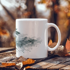 Winter Pine Tree Mug – Mountain Storm Watercolor Ceramic Mug, Strength and Endurance Gift for Nature Lovers