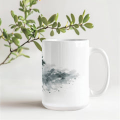 Winter Pine Tree Mug – Mountain Storm Watercolor Ceramic Mug, Strength and Endurance Gift for Nature Lovers