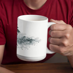 Winter Pine Tree Mug – Mountain Storm Watercolor Ceramic Mug, Strength and Endurance Gift for Nature Lovers