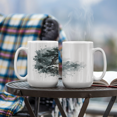 Winter Pine Tree Mug – Mountain Storm Watercolor Ceramic Mug, Strength and Endurance Gift for Nature Lovers