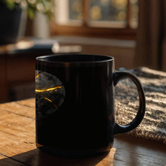 Kintsugi Heart Mug – Golden Cracks Black Gloss Ceramic Mug, Healing Gift for Strong Hearts and Survivors