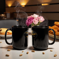 Kintsugi Heart Mug – Golden Cracks Black Gloss Ceramic Mug, Healing Gift for Strong Hearts and Survivors