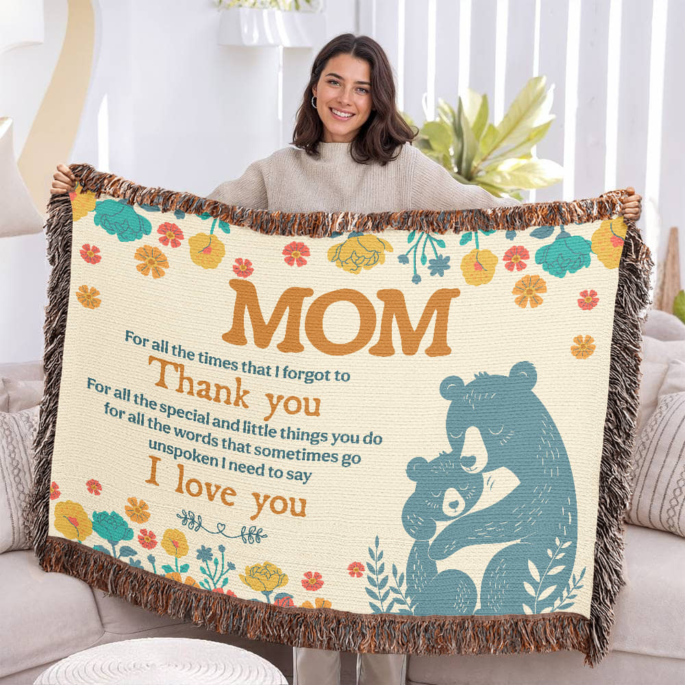 "For All the Little Things, Mom" Personalized Heirloom Woven Blanket - Horizonal - GLiMOT