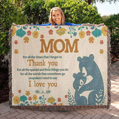 "For All the Little Things, Mom" Personalized Heirloom Woven Blanket - Horizonal - GLiMOT