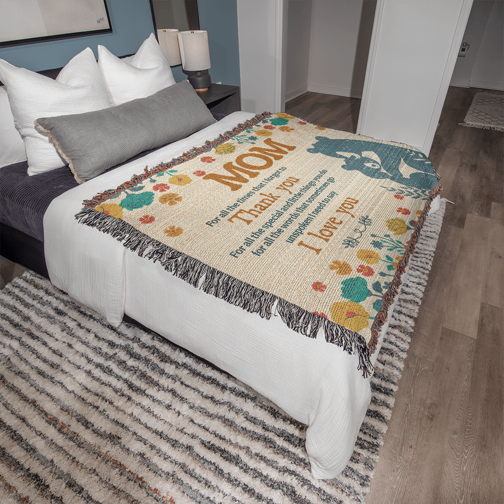 "For All the Little Things, Mom" Personalized Heirloom Woven Blanket - Horizonal - GLiMOT