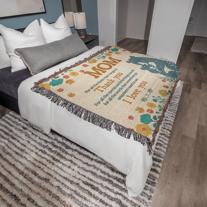 "For All the Little Things, Mom" Personalized Heirloom Woven Blanket - Horizonal - GLiMOT