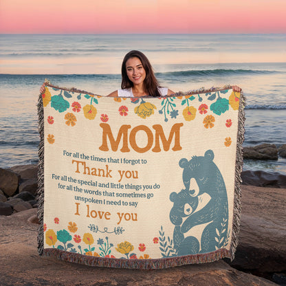 "For All the Little Things, Mom" Personalized Heirloom Woven Blanket - Horizonal - GLiMOT
