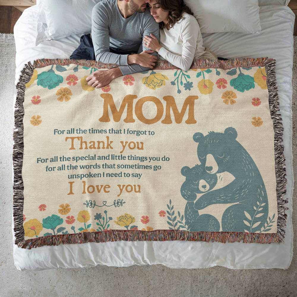 "For All the Little Things, Mom" Personalized Heirloom Woven Blanket - Horizonal - GLiMOT