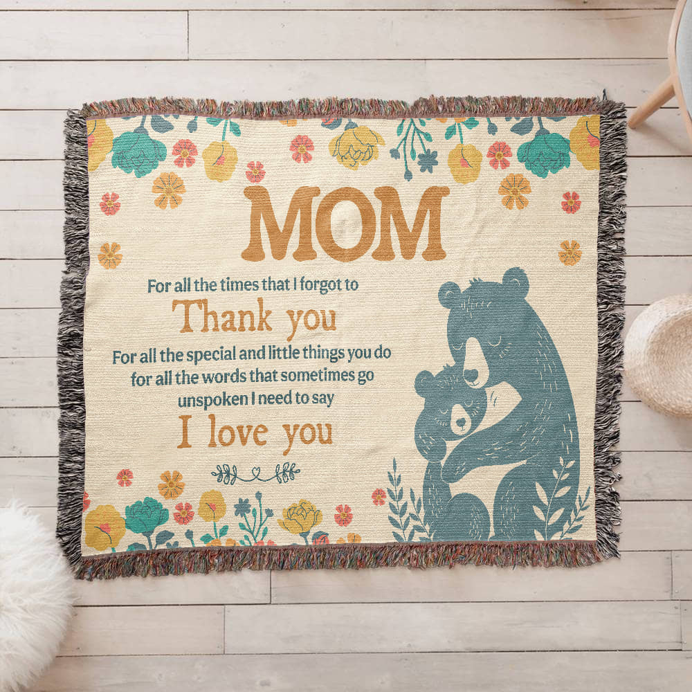 "For All the Little Things, Mom" Personalized Heirloom Woven Blanket - Horizonal - GLiMOT