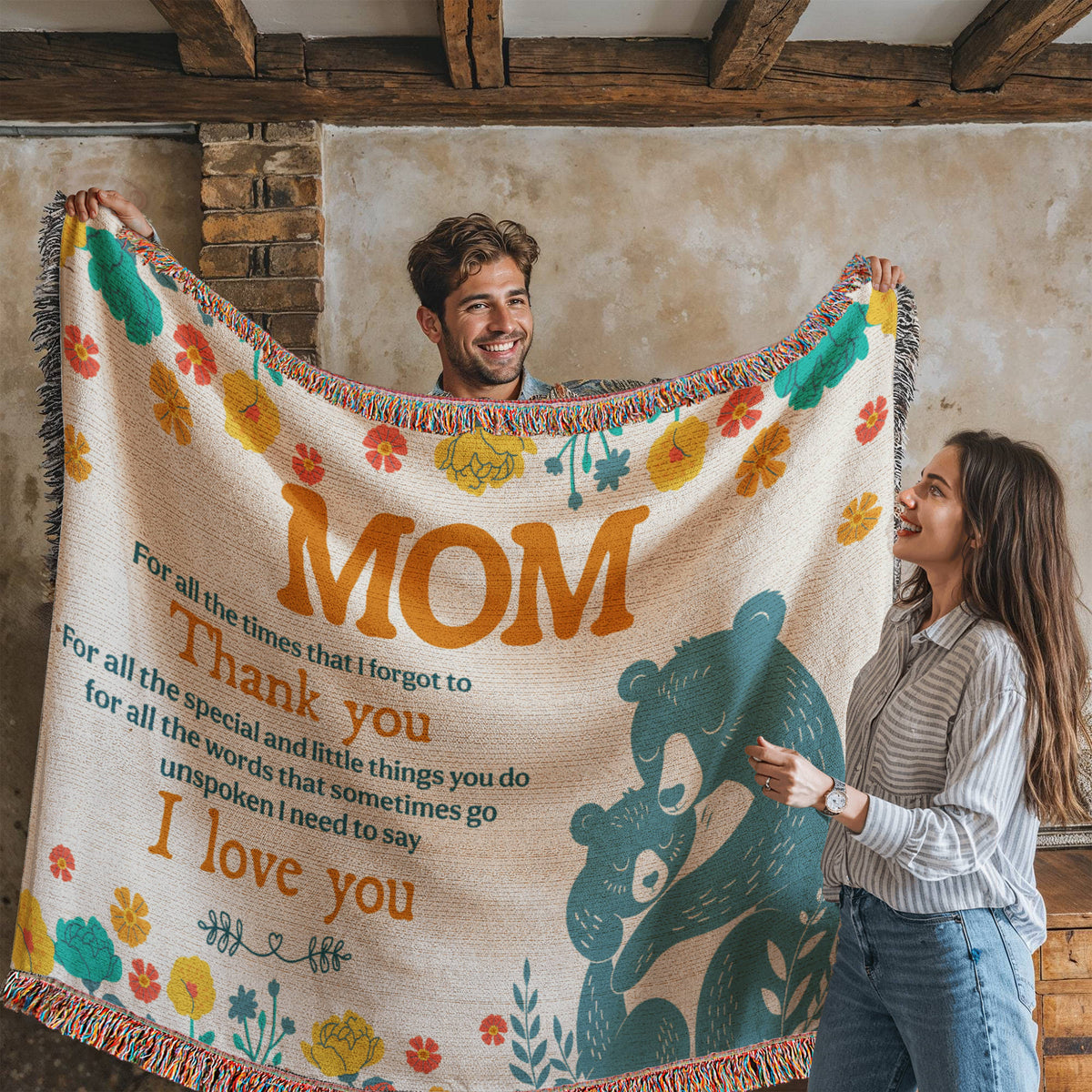 "For All the Little Things, Mom" Personalized Heirloom Woven Blanket - Horizonal - GLiMOT