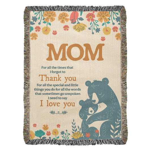 "For All the Little Things, Mom" Personalized Heirloom Woven Blanket - Vertical - GLiMOT