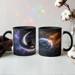 Astronaut Space Mug – Cosmic Wanderer on Crescent Moon Ceramic Mug, Galaxy Coffee Gift for Space Lovers