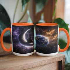 Astronaut Space Mug – Cosmic Wanderer on Crescent Moon Ceramic Mug, Galaxy Coffee Gift for Space Lovers