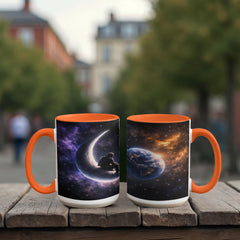 Astronaut Space Mug – Cosmic Wanderer on Crescent Moon Ceramic Mug, Galaxy Coffee Gift for Space Lovers