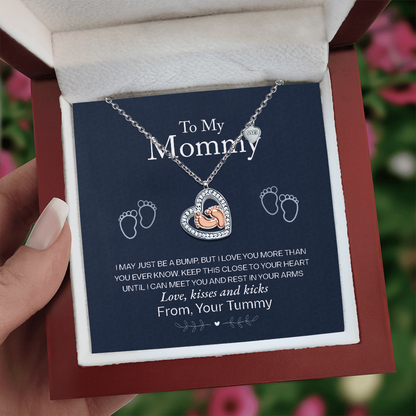 "Gift To My Mommy, Love From Your Tummy" - Baby Feet Heart Necklace - GLiMOT