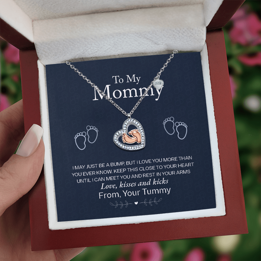 "Gift To My Mommy, Love From Your Tummy" - Baby Feet Heart Necklace - GLiMOT