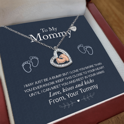 "Gift To My Mommy, Love From Your Tummy" - Baby Feet Heart Necklace - GLiMOT