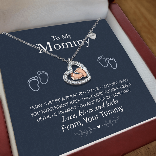 "Gift To My Mommy, Love From Your Tummy" - Baby Feet Heart Necklace - GLiMOT