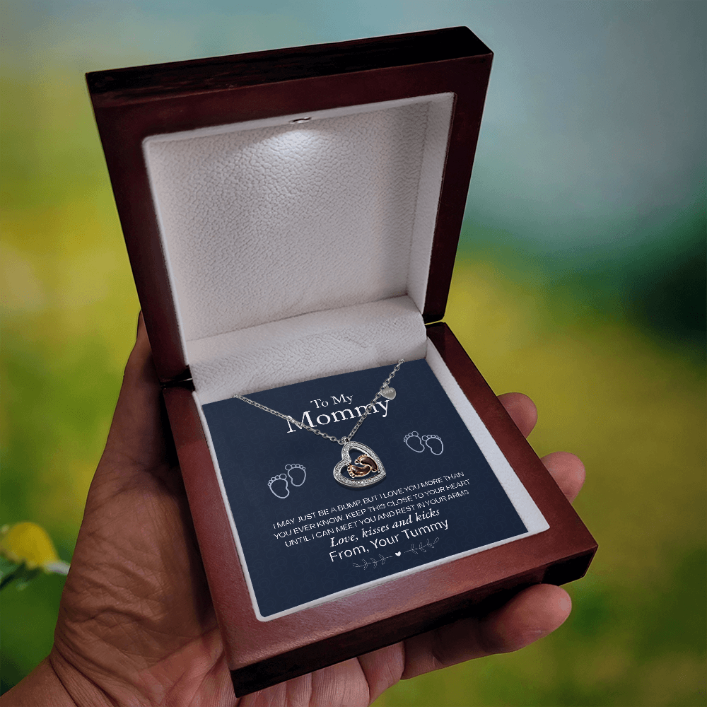 "Gift To My Mommy, Love From Your Tummy" - Baby Feet Heart Necklace - GLiMOT