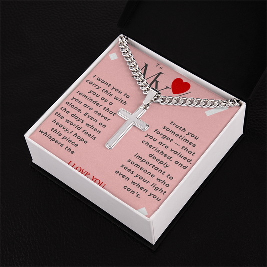 Valentine Personalized Cross Necklace – Custom Engraved Cross Pendant with Cuban Link Chain | Sentimental Gift for Him or Her - GLiMOT