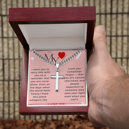 Valentine Personalized Cross Necklace – Custom Engraved Cross Pendant with Cuban Link Chain | Sentimental Gift for Him or Her - GLiMOT