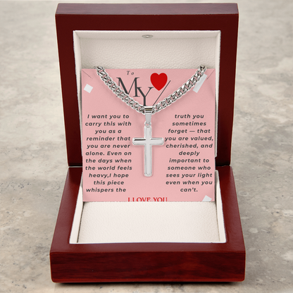 Valentine Personalized Cross Necklace – Custom Engraved Cross Pendant with Cuban Link Chain | Sentimental Gift for Him or Her - GLiMOT