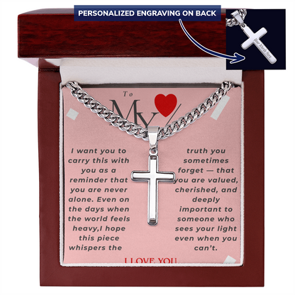Valentine Personalized Cross Necklace – Custom Engraved Cross Pendant with Cuban Link Chain | Sentimental Gift for Him or Her - GLiMOT