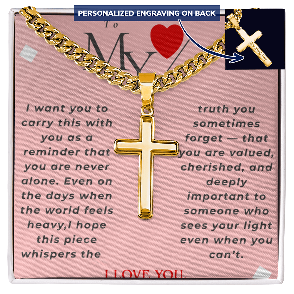 Valentine Personalized Cross Necklace – Custom Engraved Cross Pendant with Cuban Link Chain | Sentimental Gift for Him or Her - GLiMOT