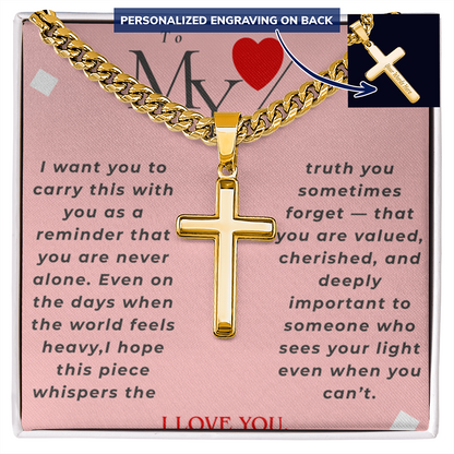 Valentine Personalized Cross Necklace – Custom Engraved Cross Pendant with Cuban Link Chain | Sentimental Gift for Him or Her - GLiMOT