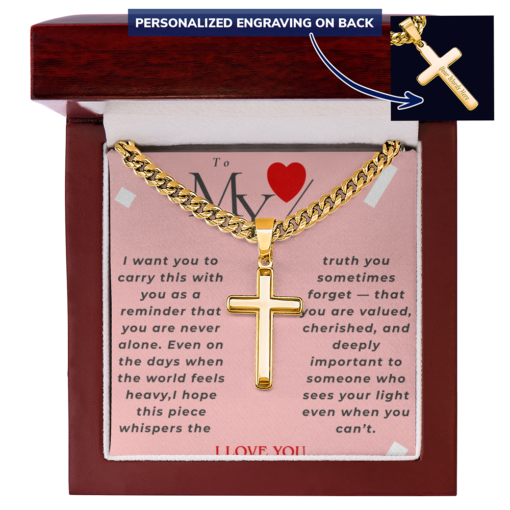 Valentine Personalized Cross Necklace – Custom Engraved Cross Pendant with Cuban Link Chain | Sentimental Gift for Him or Her - GLiMOT